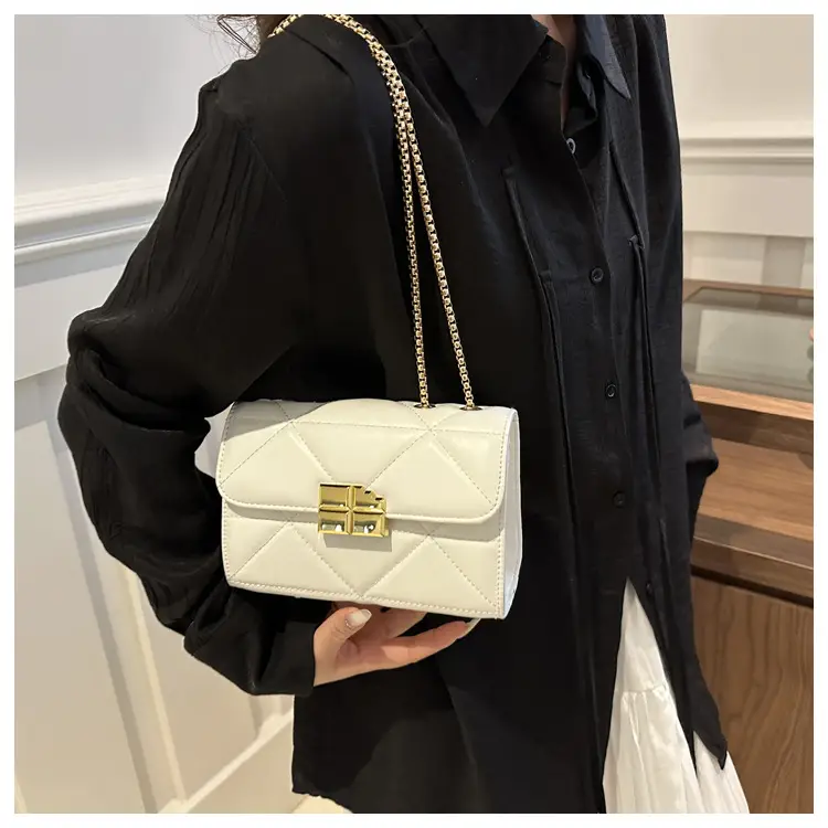 White Quilted Chain Shoulder Bag for Women — feature 10