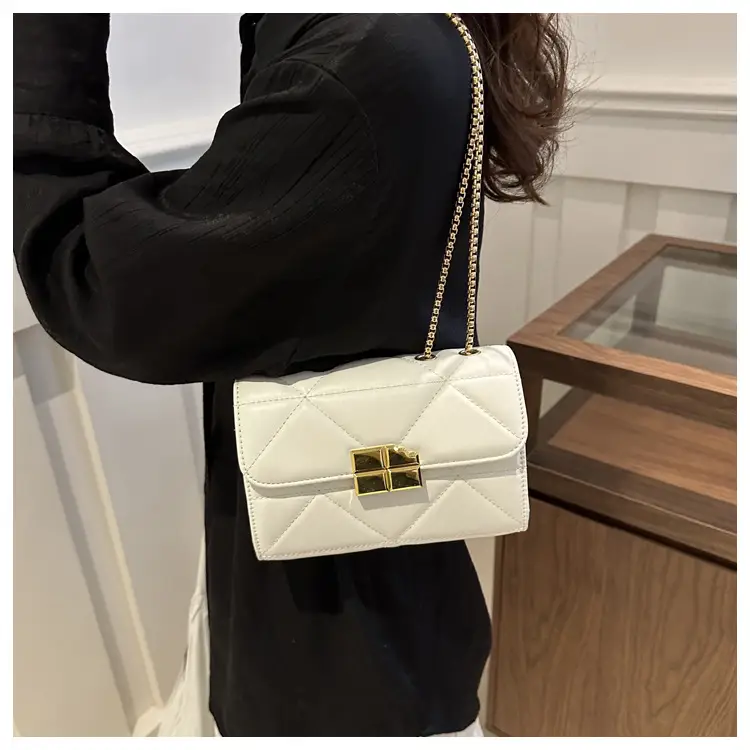 White Quilted Chain Shoulder Bag for Women — feature 11