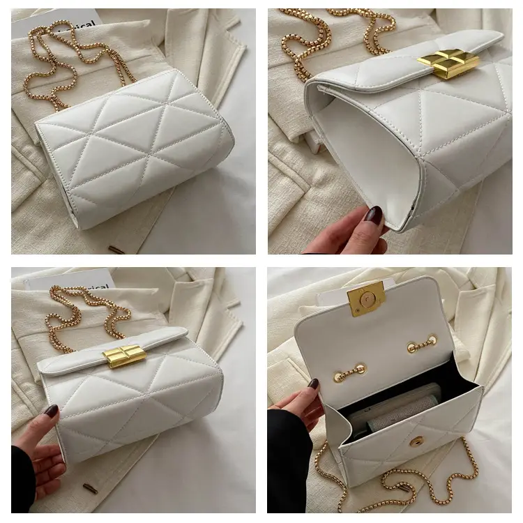 White Quilted Chain Shoulder Bag for Women — feature 9