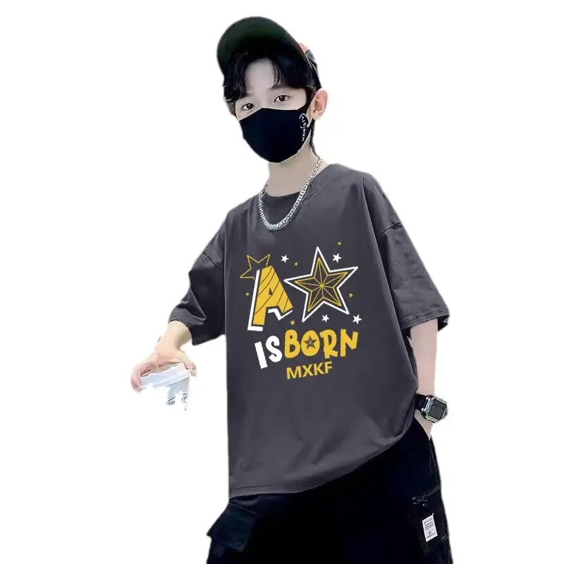 Boys Cotton T-Shirt Blue Cartoon Mid Size Loose Fit