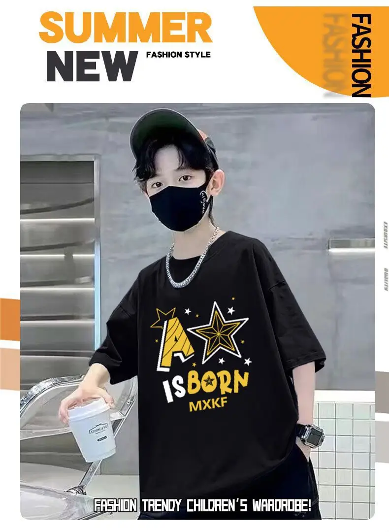 Boys Cotton T-Shirt Blue Cartoon Mid Size Loose Fit — feature 1