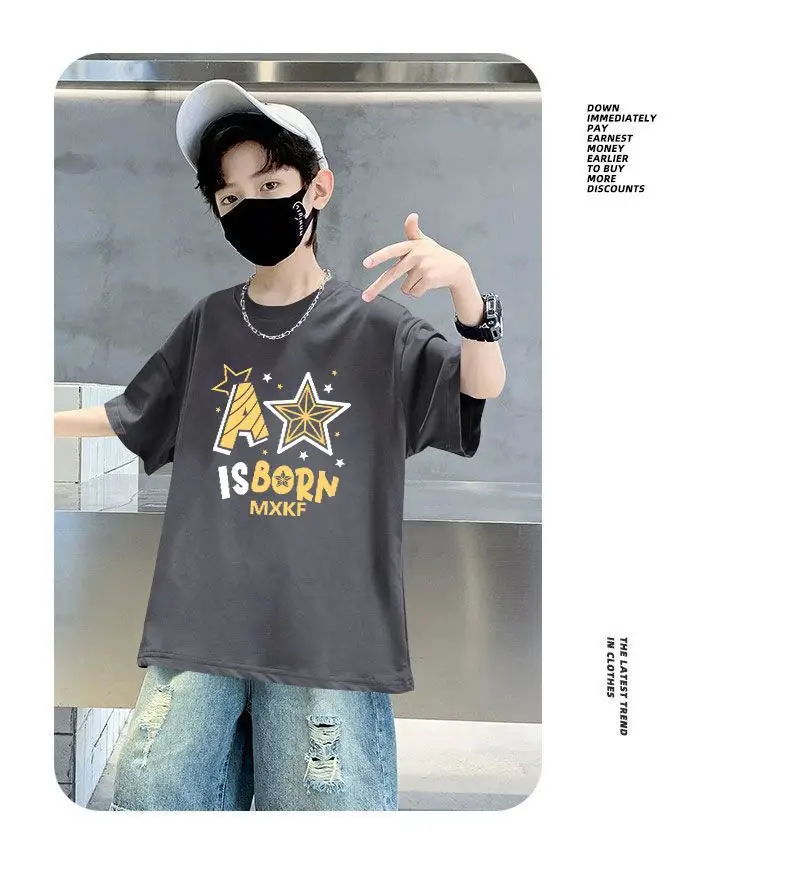 Boys Cotton T-Shirt Blue Cartoon Mid Size Loose Fit — feature 11