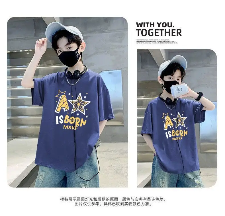Boys Cotton T-Shirt Blue Cartoon Mid Size Loose Fit — feature 13