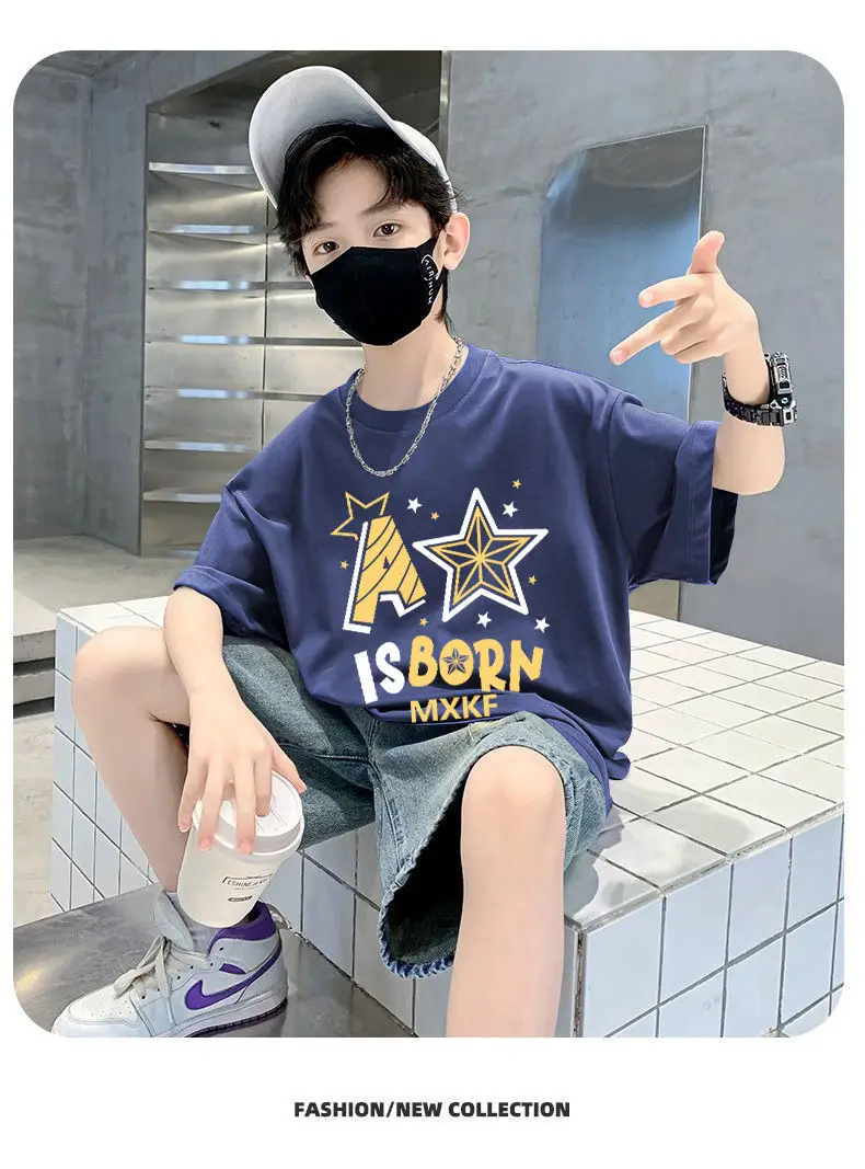 Boys Cotton T-Shirt Blue Cartoon Mid Size Loose Fit — feature 14