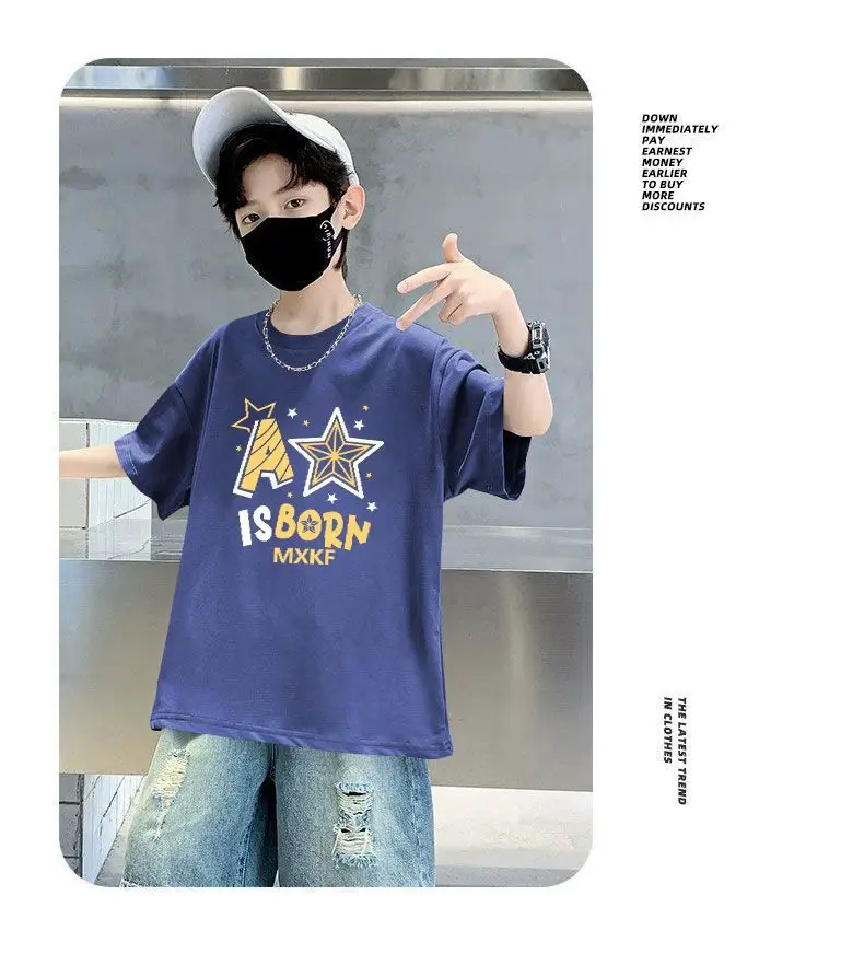 Boys Cotton T-Shirt Blue Cartoon Mid Size Loose Fit — feature 15