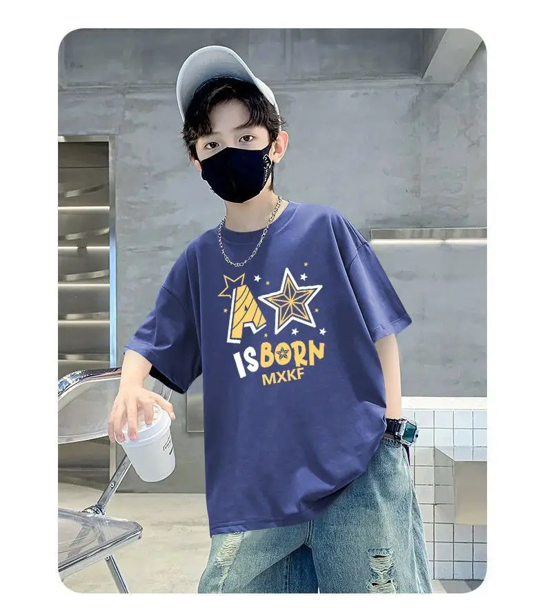 Boys Cotton T-Shirt Blue Cartoon Mid Size Loose Fit — feature 16