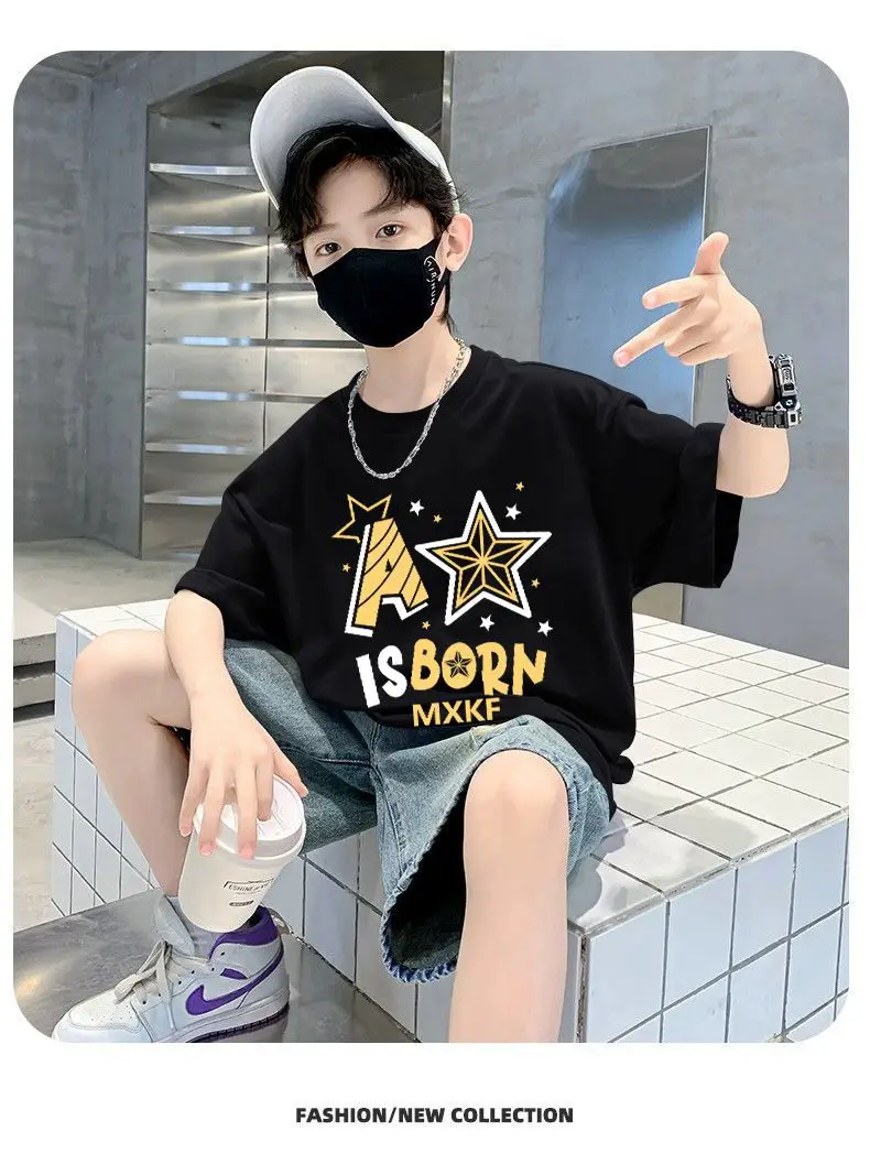 Boys Cotton T-Shirt Blue Cartoon Mid Size Loose Fit — feature 5