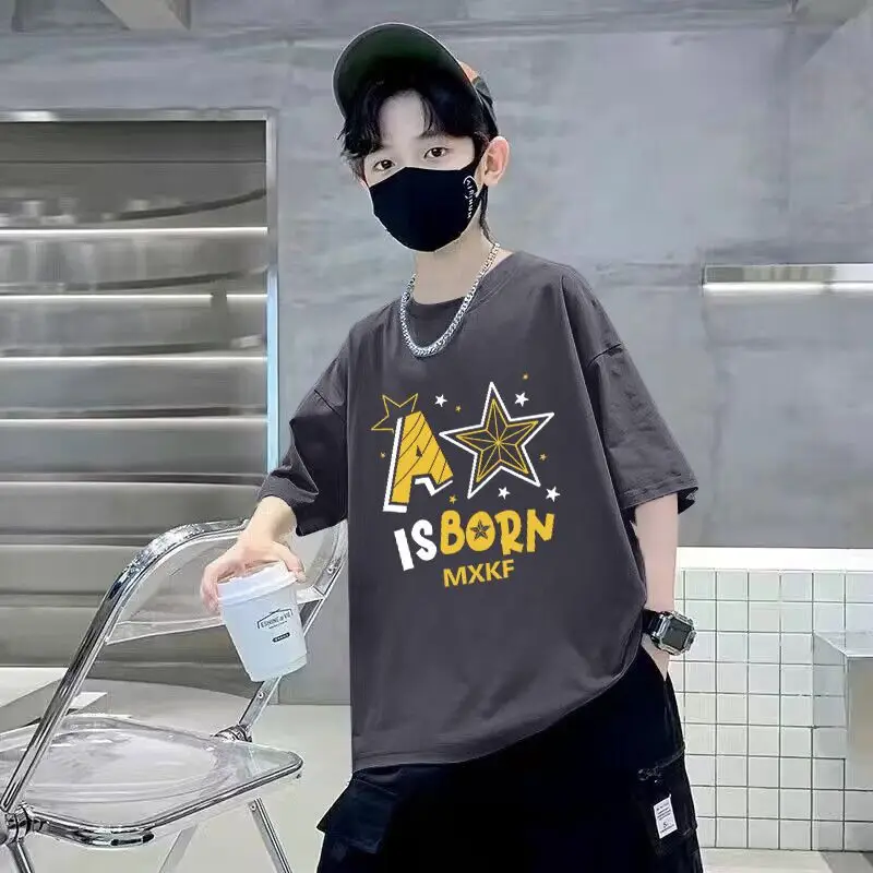 Boys Cotton T-Shirt Blue Cartoon Mid Size Loose Fit