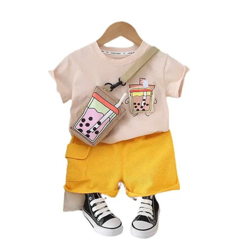 Boys 2Pc Short Sleeve T-Shirt Shorts Set Red White Casual Summer 2024