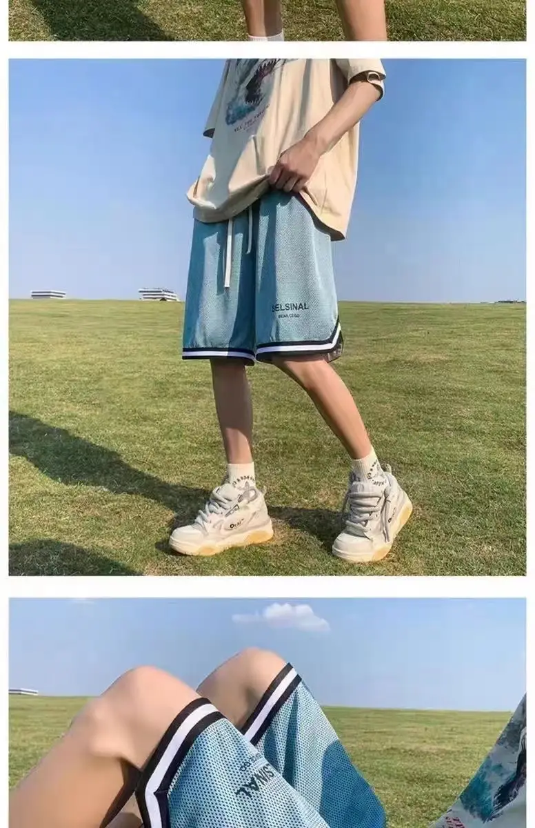 Men's Ice Silk Basketball Shorts Blue Summer Breathable — feature 10