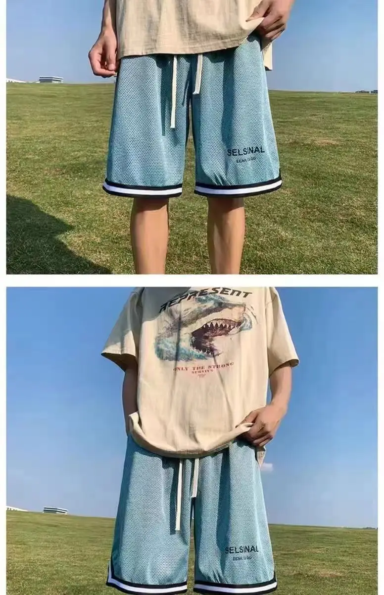 Men's Ice Silk Basketball Shorts Blue Summer Breathable — feature 7