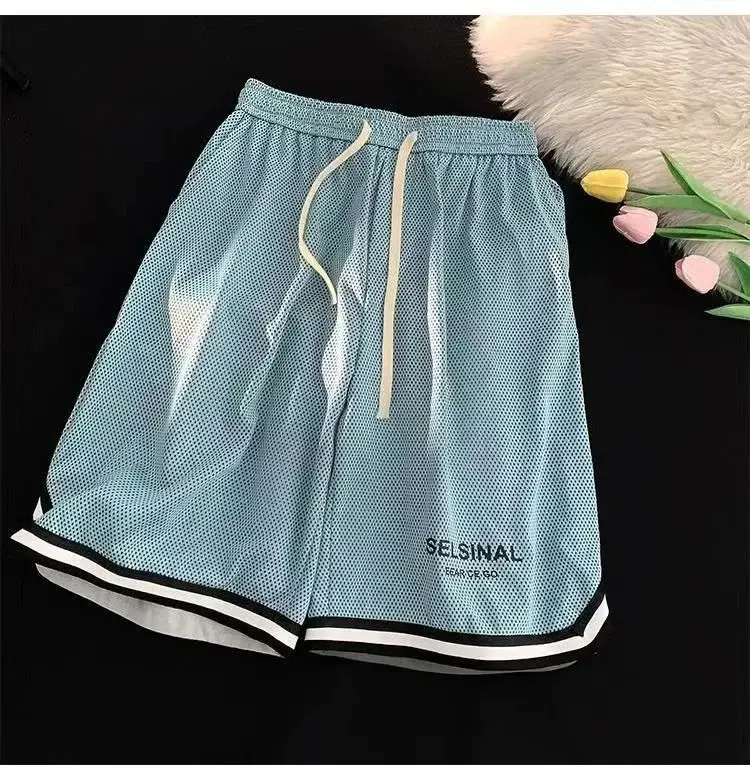 Men's Ice Silk Basketball Shorts Blue Summer Breathable - Image 20