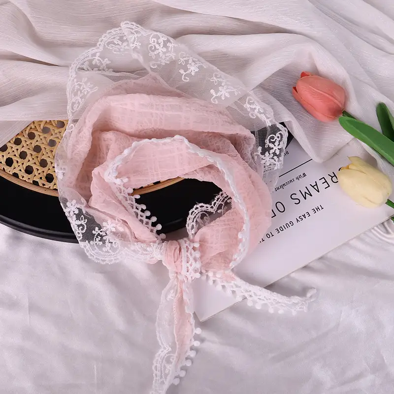 French Knitted Hollow Headscarf Women's Pink Blue 2025 - Image 4