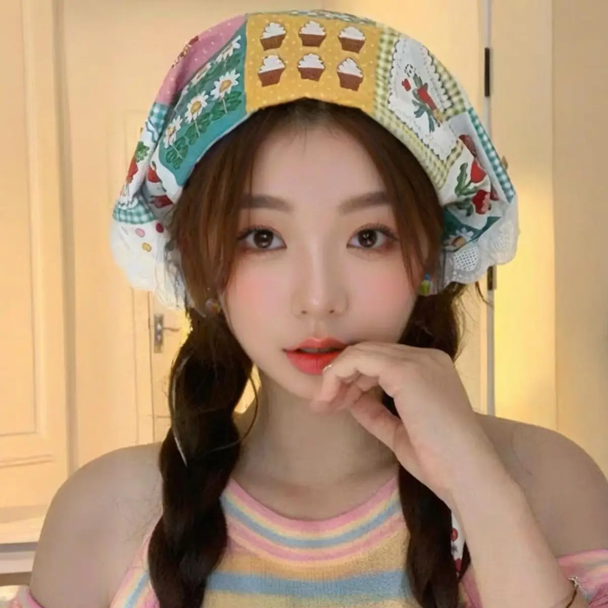 French Knitted Hollow Headscarf Women's Pink Blue 2025 - Image 44