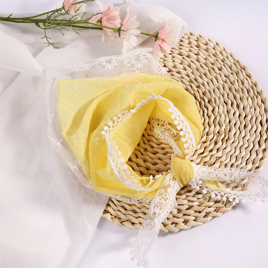 French Knitted Hollow Headscarf Women's Pink Blue 2025 - Image 5