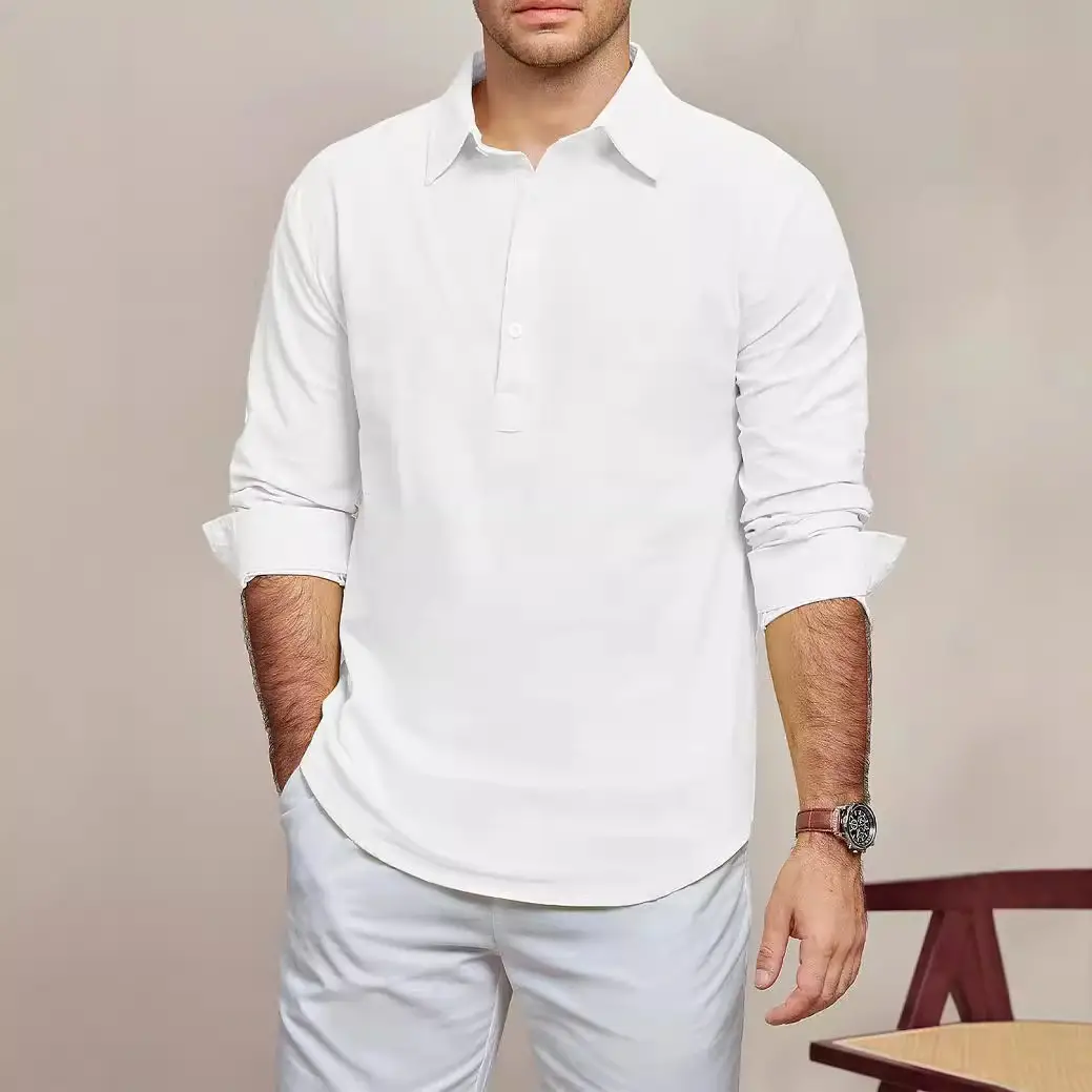 Men's Black Long Sleeve Lapel Shirt Solid Color