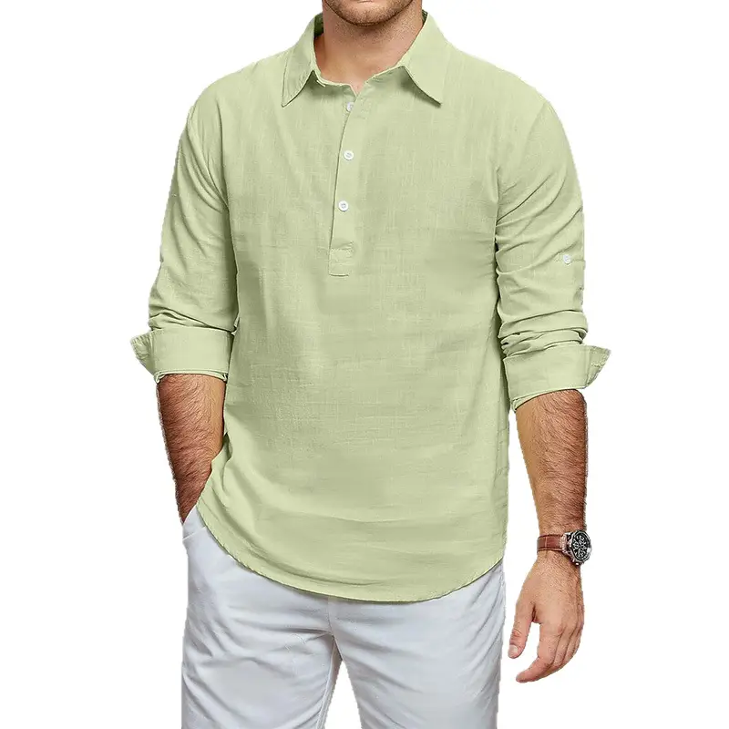 Men's Black Long Sleeve Lapel Shirt Solid Color
