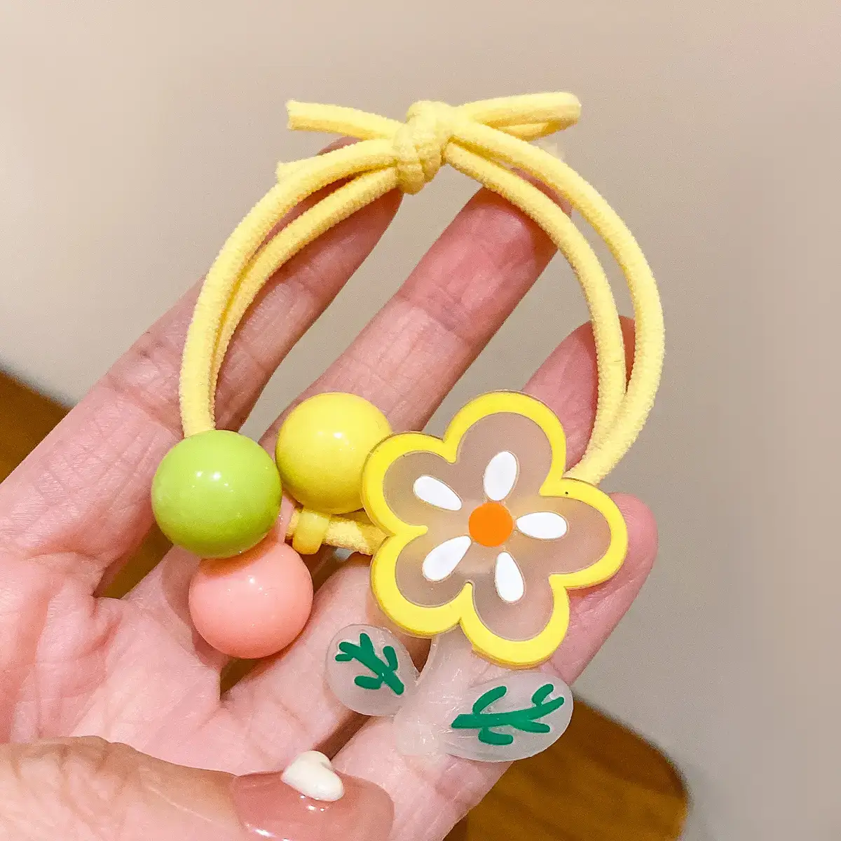 Cute Flower Hair Band for Girls Yellow Rubber - Image 4