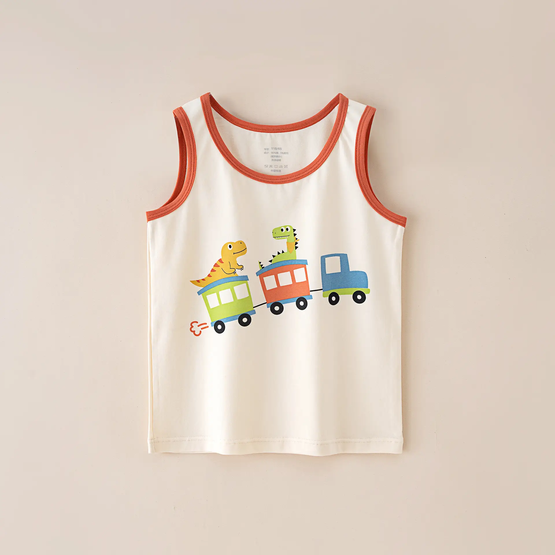 Children's Sleeveless Cotton Vest Cartoon Train Orange - Image 5