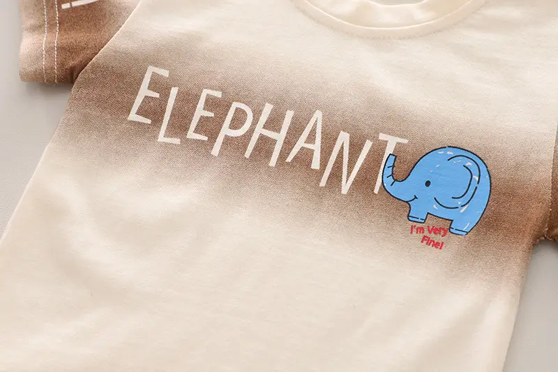 Kids Elephant Print T-Shirt Shorts Set Light Blue Cotton — feature 6