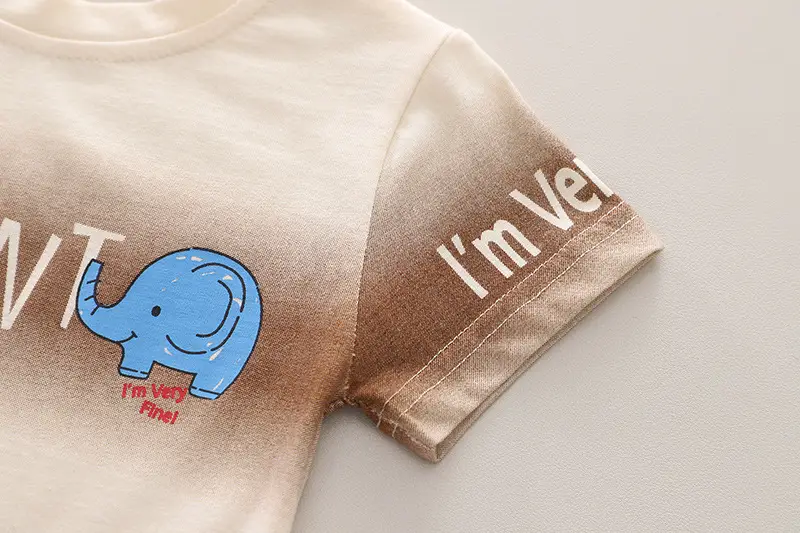 Kids Elephant Print T-Shirt Shorts Set Light Blue Cotton — feature 7