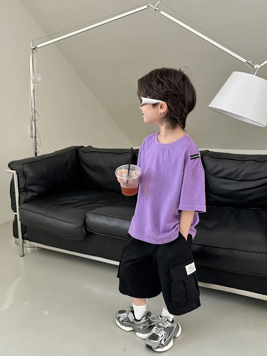 Kids Pure Cotton Vintage T-Shirt Purple Boys Summer Wear - Image 7