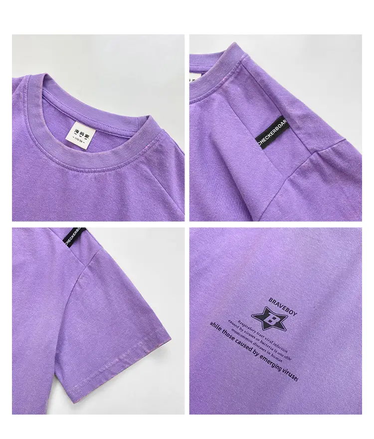 Kids Pure Cotton Vintage T-Shirt Purple Boys Summer Wear — feature 4