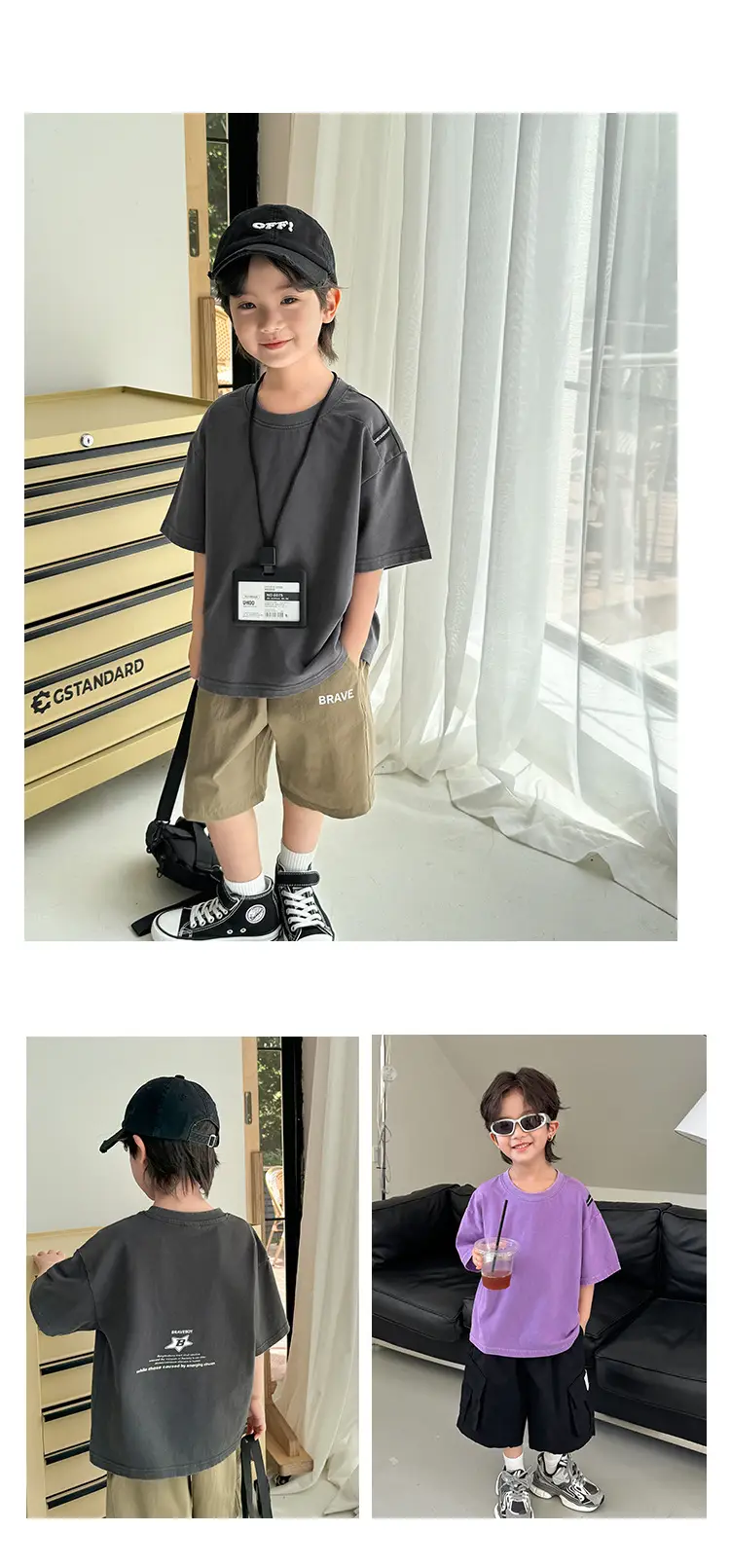 Kids Pure Cotton Vintage T-Shirt Purple Boys Summer Wear — feature 8