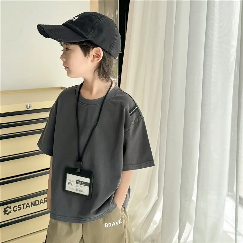 Kids Pure Cotton Vintage T-Shirt Purple Boys Summer Wear - Image 2