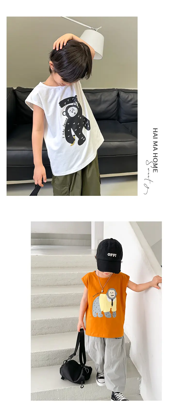 Kids Sleeveless Vest T-Shirt Korean Style Cartoon Print Orange — feature 10