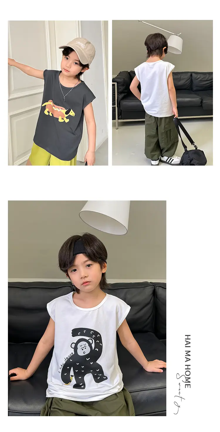 Kids Sleeveless Vest T-Shirt Korean Style Cartoon Print Orange — feature 13