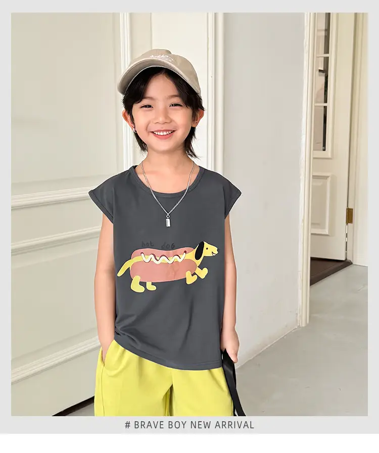 Kids Sleeveless Vest T-Shirt Korean Style Cartoon Print Orange — feature 2