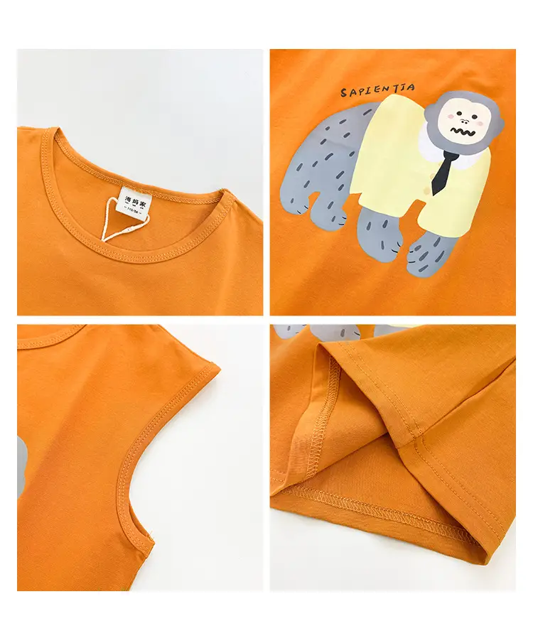 Kids Sleeveless Vest T-Shirt Korean Style Cartoon Print Orange — feature 5