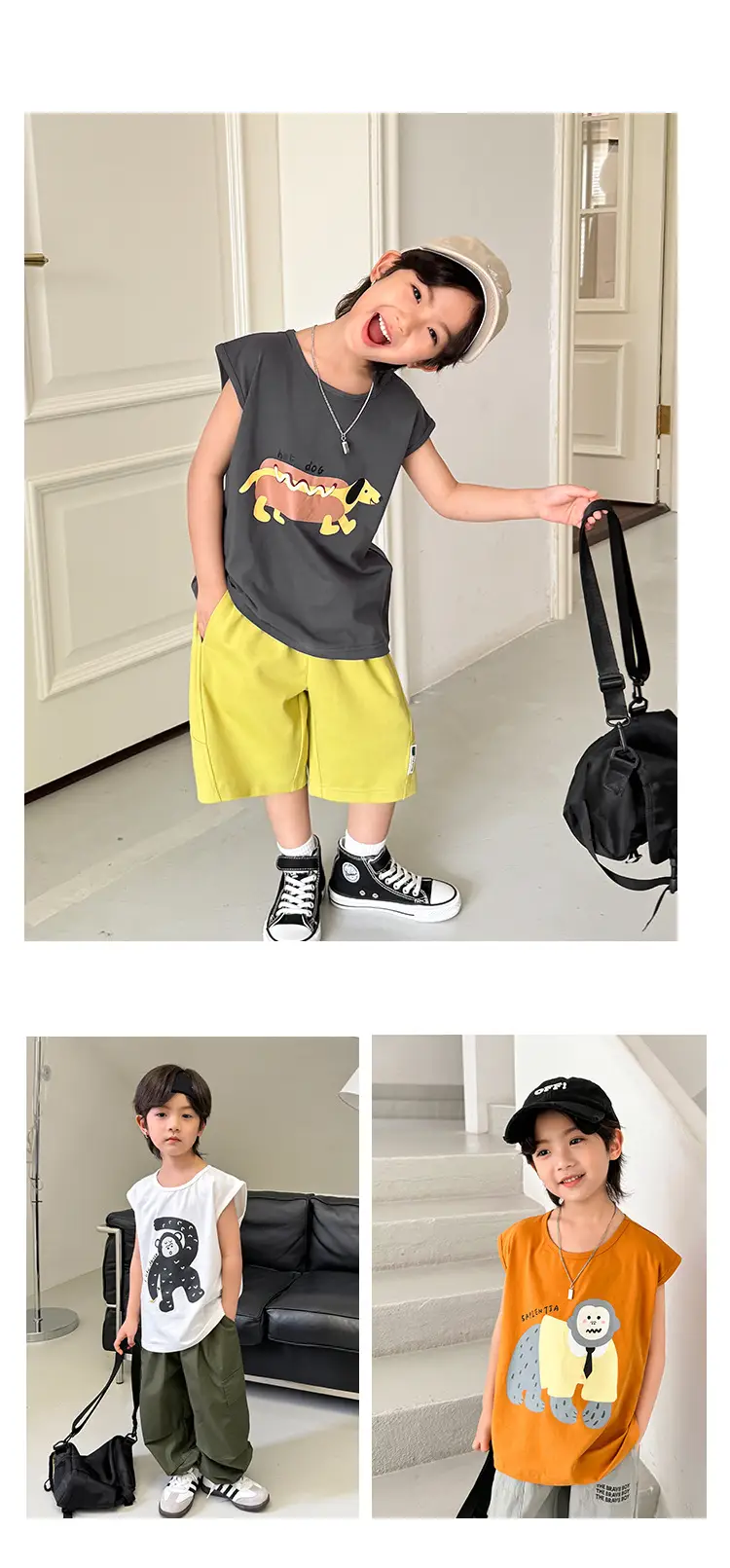 Kids Sleeveless Vest T-Shirt Korean Style Cartoon Print Orange — feature 9