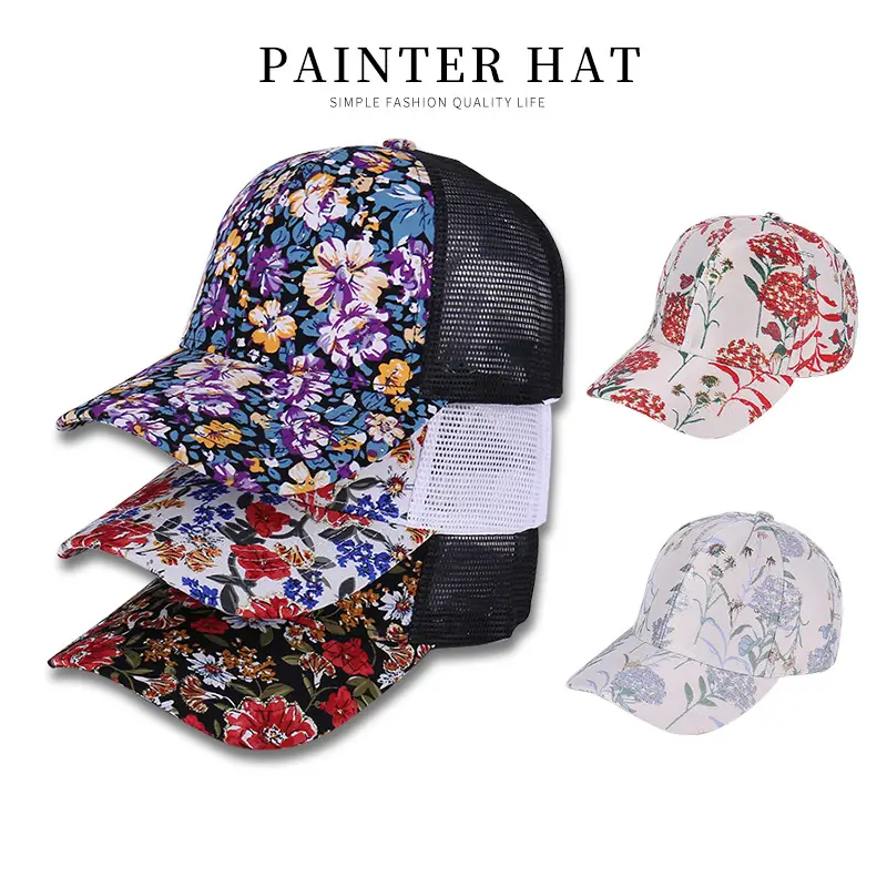 Floral Mesh Baseball Cap Retro Casual Sunhat