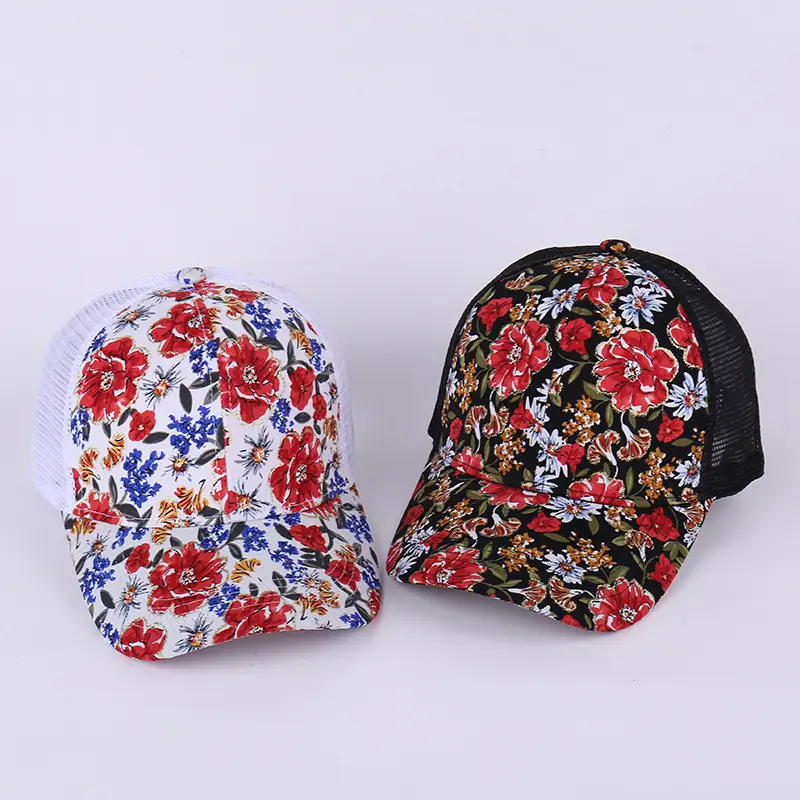 Floral Mesh Baseball Cap Retro Casual Sunhat
