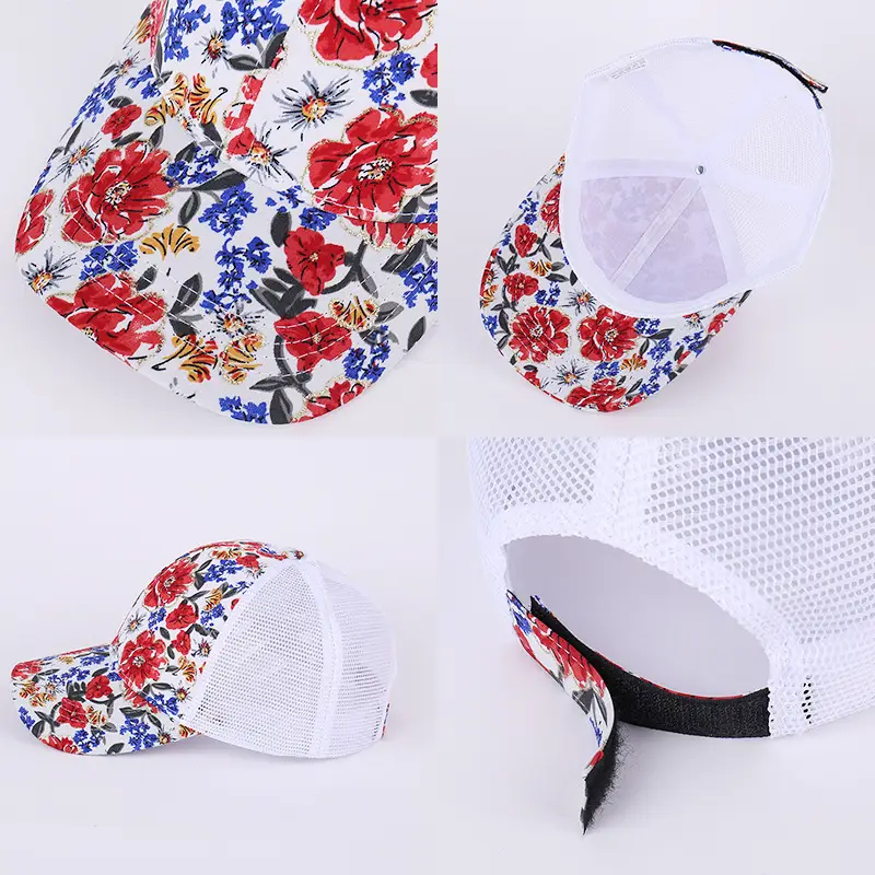 Floral Mesh Baseball Cap Retro Casual Sunhat
