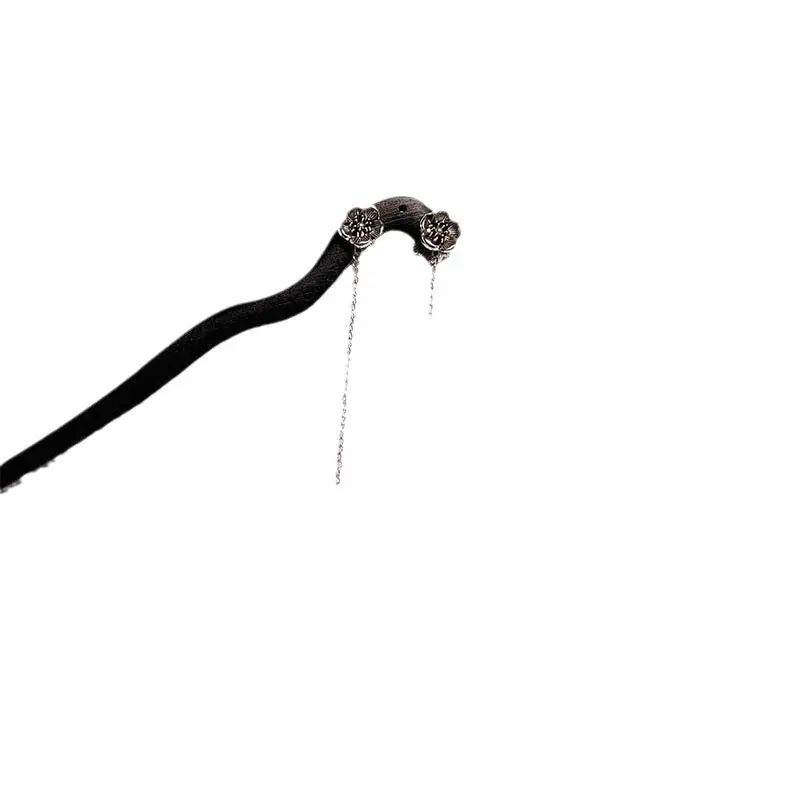 Ethnic Style Seedling Silver Flower Tassel Wood Hairpin - Image 7