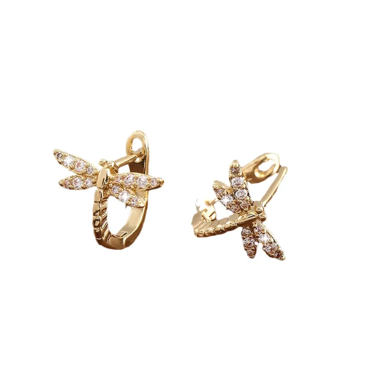 Copper Inlaid Zircon Dragonfly Earrings for Women