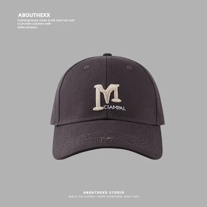 M Letter Embroidered Hard Top Baseball Cap Brown Women Spring Summer - Image 4