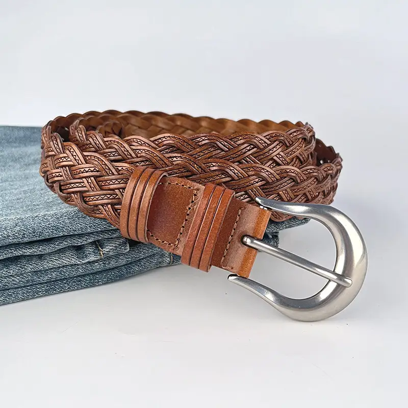 Red Braided Women's Belt for Casual Pants Jeans