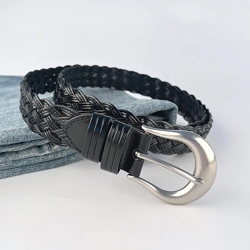 Red Braided Women's Belt for Casual Pants Jeans
