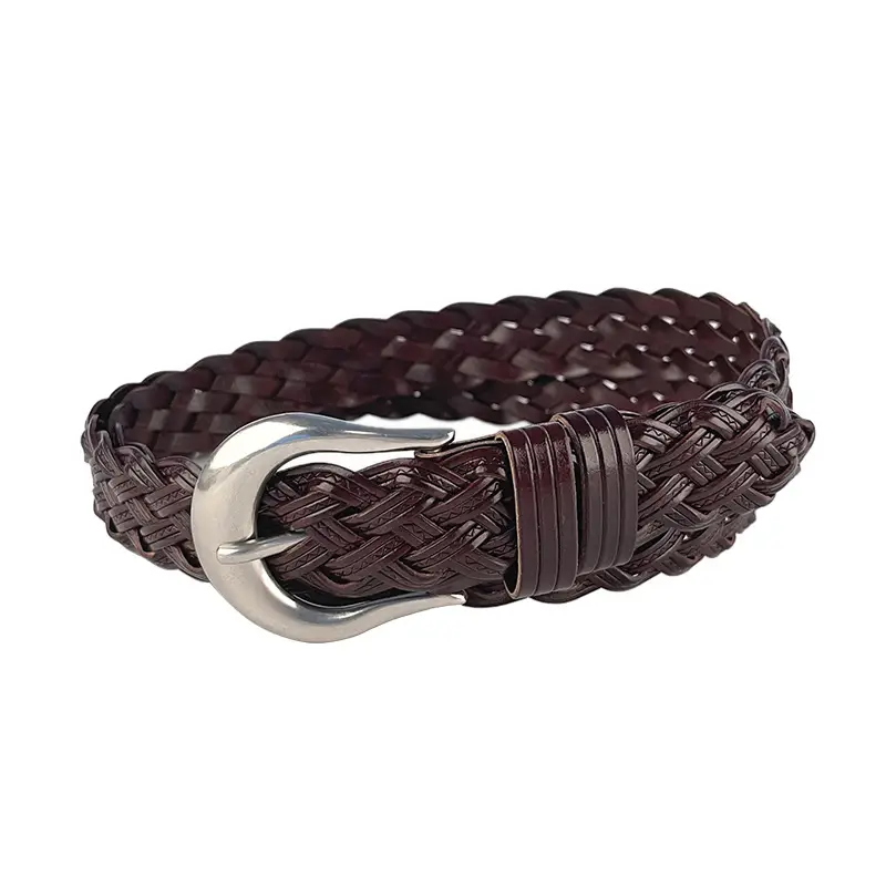 Red Braided Women's Belt for Casual Pants Jeans