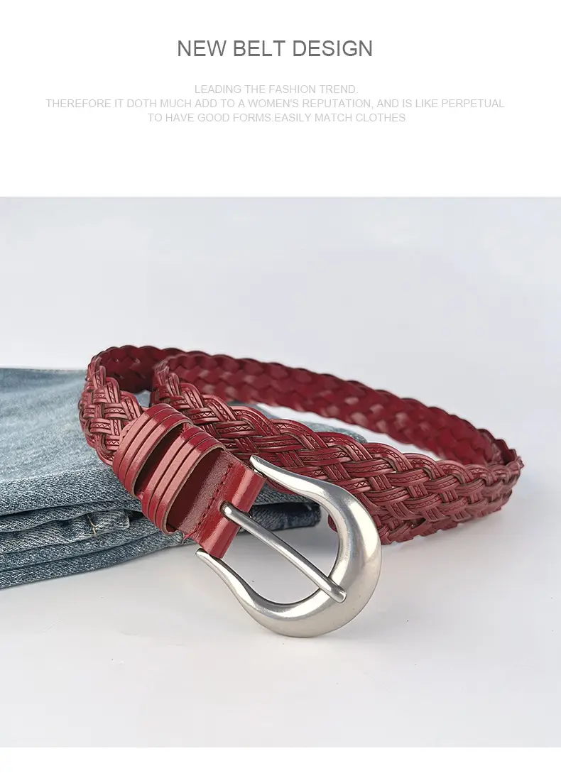Red Braided Women's Belt for Casual Pants Jeans — feature 13