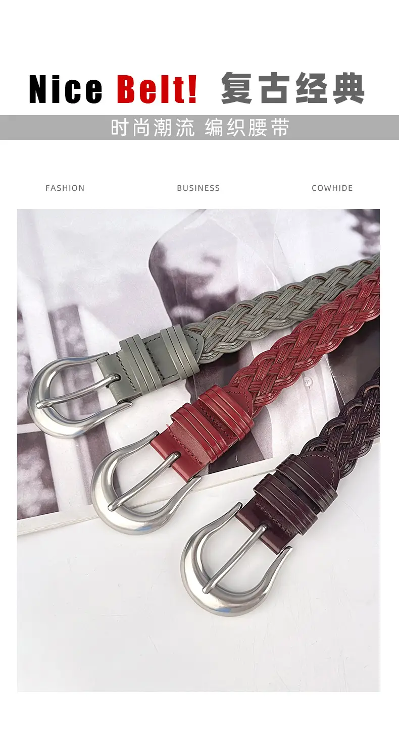 Red Braided Women's Belt for Casual Pants Jeans — feature 3
