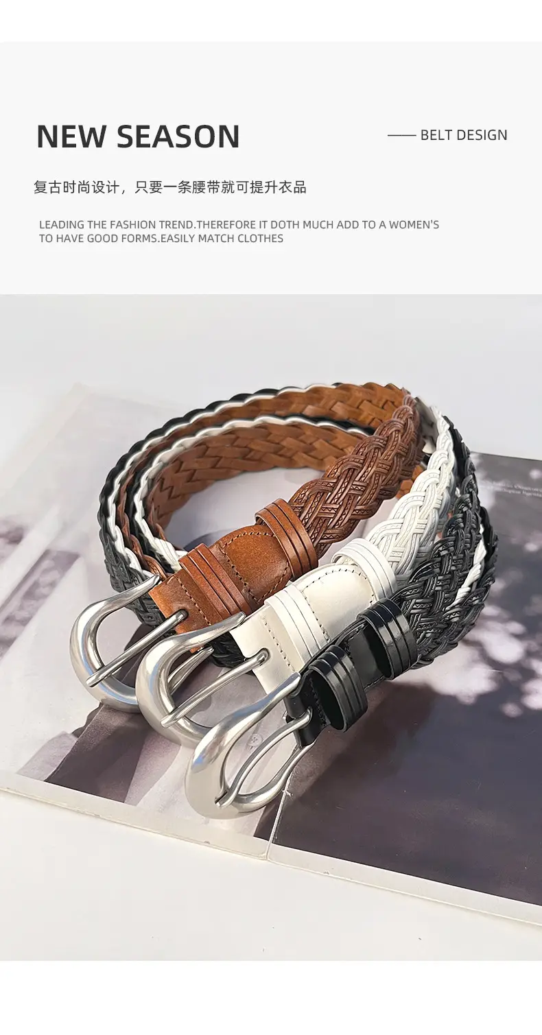 Red Braided Women's Belt for Casual Pants Jeans — feature 4
