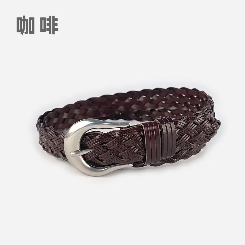 Red Braided Women's Belt for Casual Pants Jeans