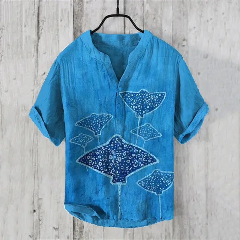 2024 Ukiyo-e Print 3-breast Shirt for Men Black — feature 6
