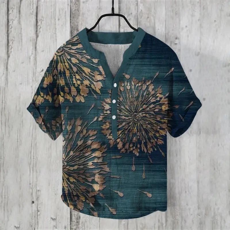 2024 Ukiyo-e Print 3-breast Shirt for Men Black - Image 12
