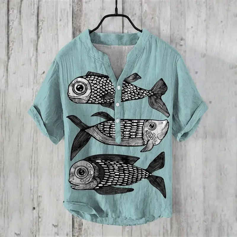 2024 Ukiyo-e Print 3-breast Shirt for Men Black - Image 13